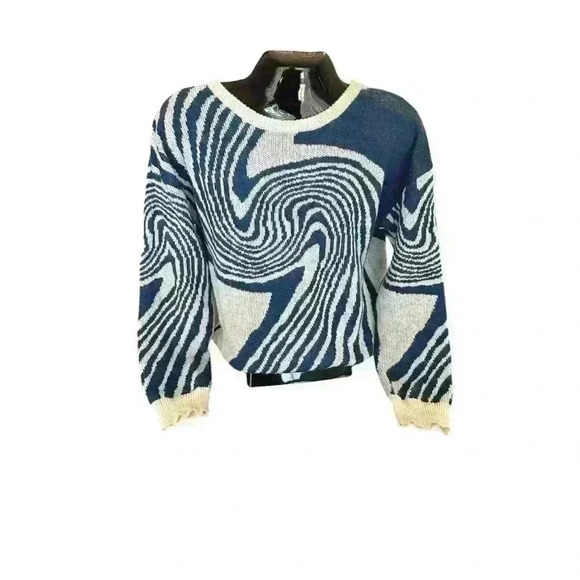 Women's Blue and White Modern Geometric XXL 2LX Sweater Long Sleeve Crew Neck - Picture 1 of 8